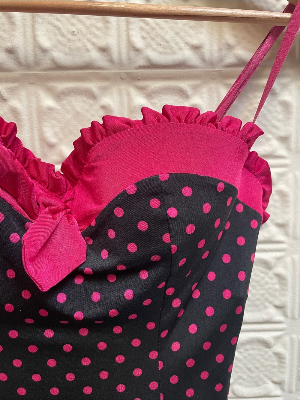 Victorias Secret Women’s Polka Dot Slip Dress - Black & Hot Pink - Picture 2 of 6